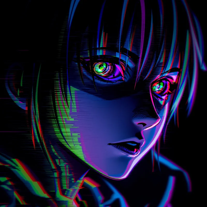 Dandadan anime PFP with neon glitch fusion