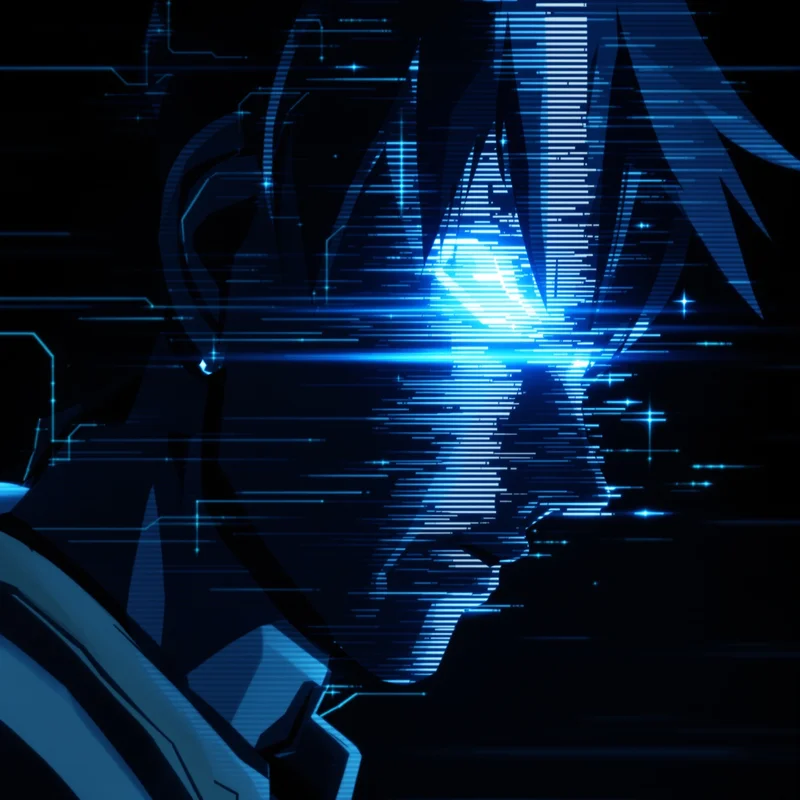 Dandadan anime PFP with signal glitch distortion