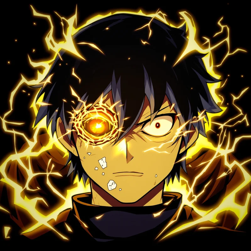 Dandadan anime avatar with dual eye contrast and chaos energy