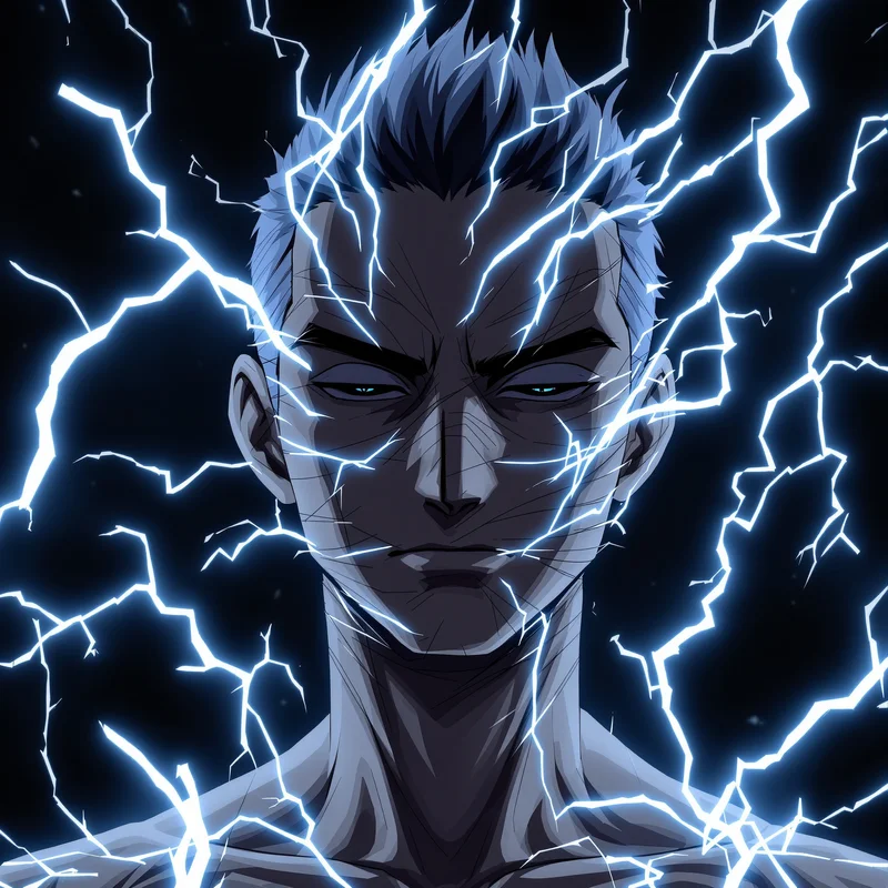 Dandadan anime PFP with static energy effect on face
