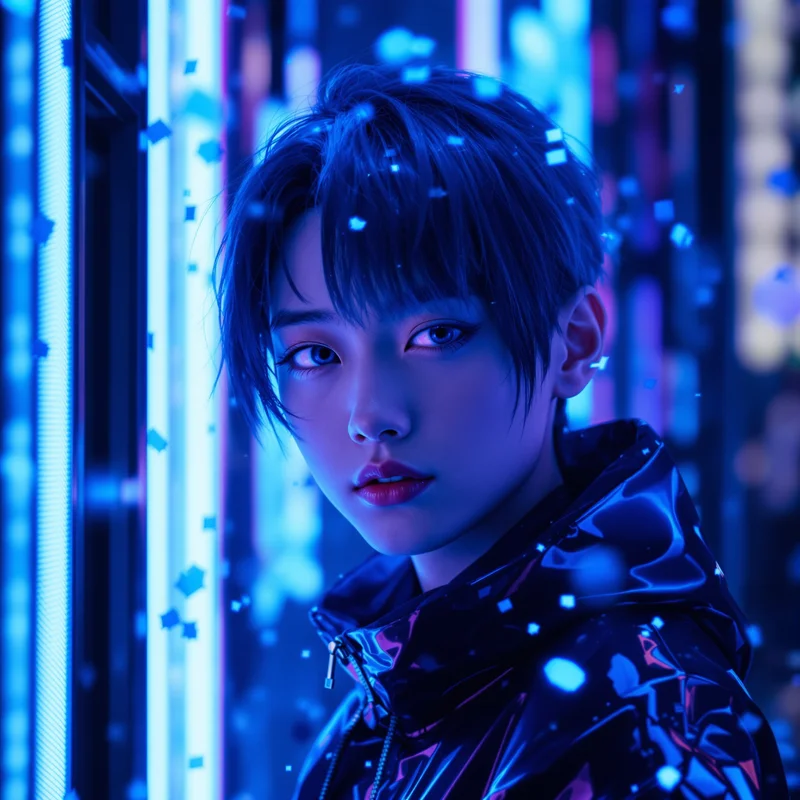 Blue neon dark avatar.