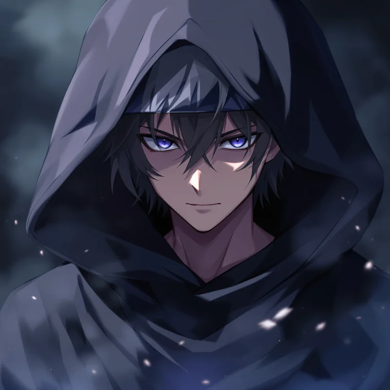 Hooded anime boy avatar.