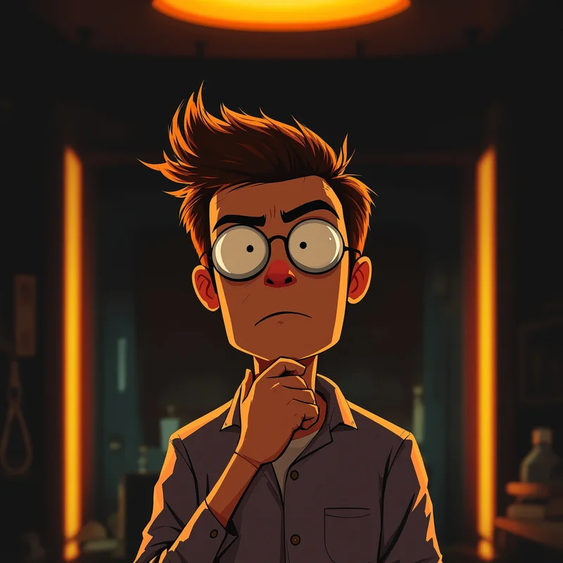 Dexter avatar image with thinking expression and warm tungsten light
