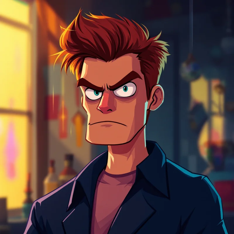 Dexter PFP portrait featuring monochrome lab and hologram flicker