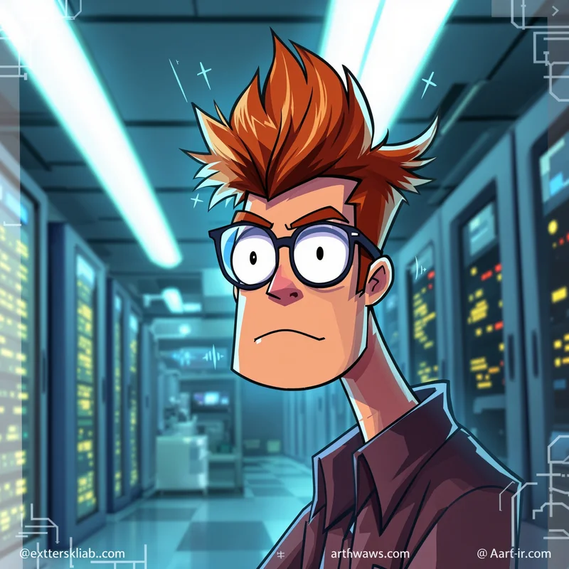 Dexter PFP design in monochrome lab with desaturated palette tones