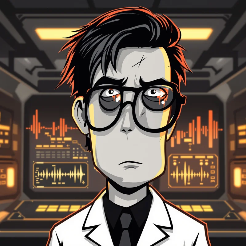 Dexter avatar image with analytical expression and warm tungsten light