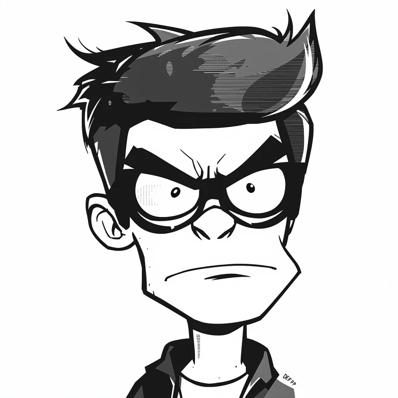 Dexter avatar image with slightly annoyed expression and mixed color lighting