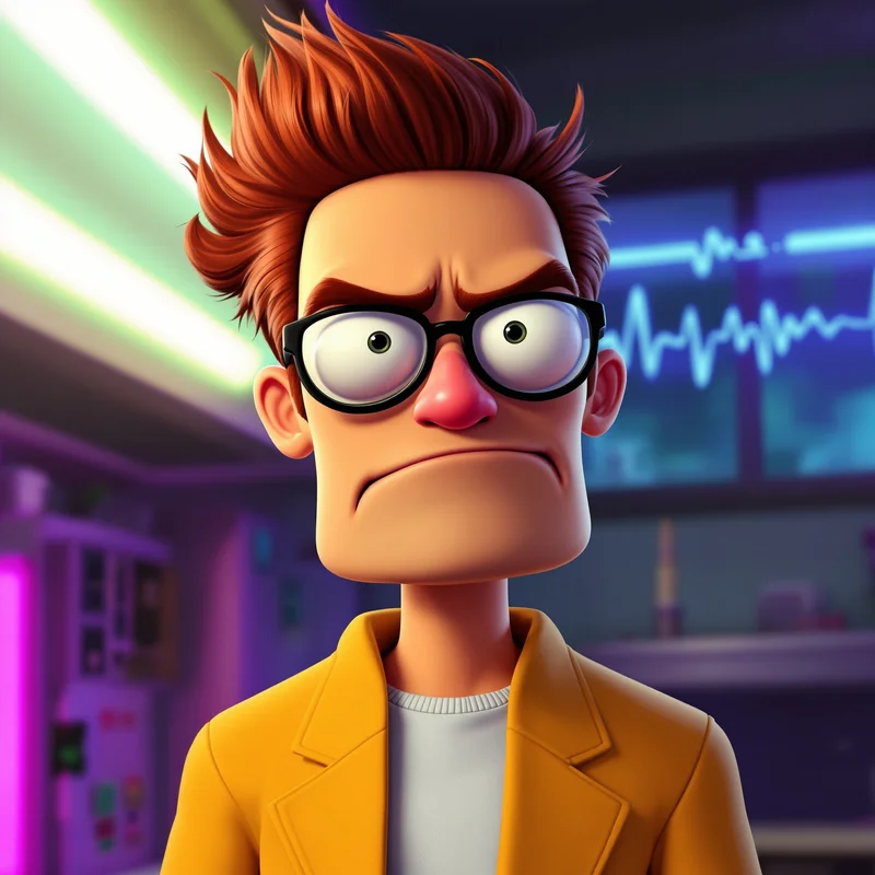 Dexter avatar image with slightly annoyed expression and cool fluorescent light