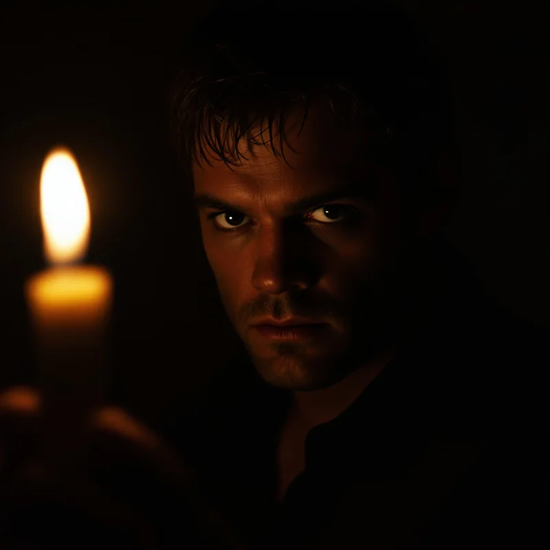 Dexter PFP illuminated by candle shadows