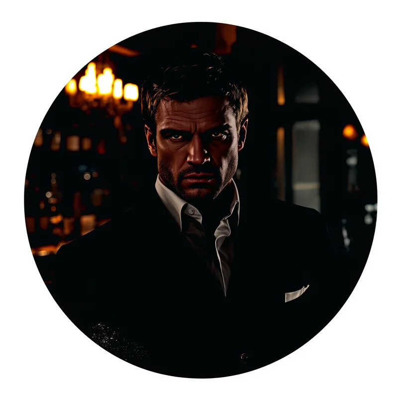 Dexter PFP wearing dark suit with calm sigma aura