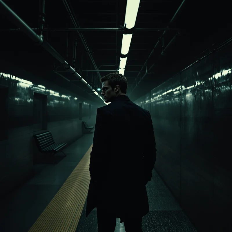 Dexter PFP in empty subway cinematic scene