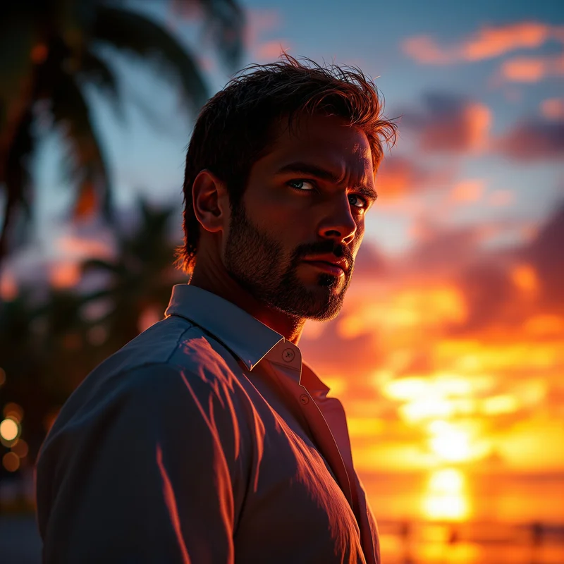 Dexter PFP with Miami sunset thriller atmosphere