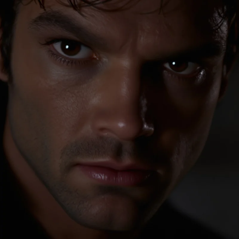 Dexter PFP with unsettling calm smile and dark lighting