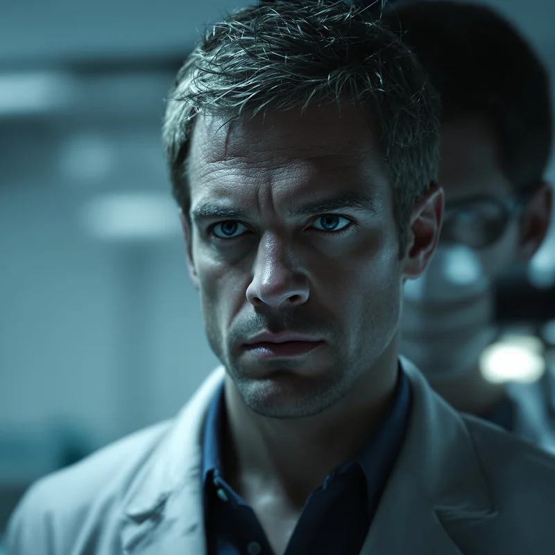 Dexter PFP in cold forensic laboratory lighting
