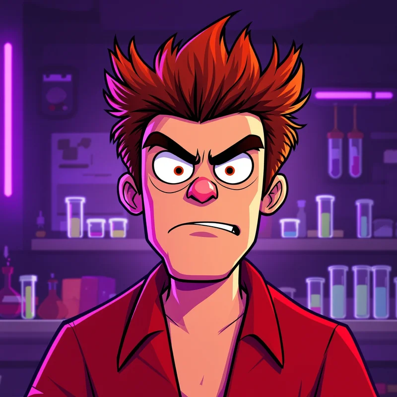 Dexter PFP avatar with high-contrast lab and alert mood