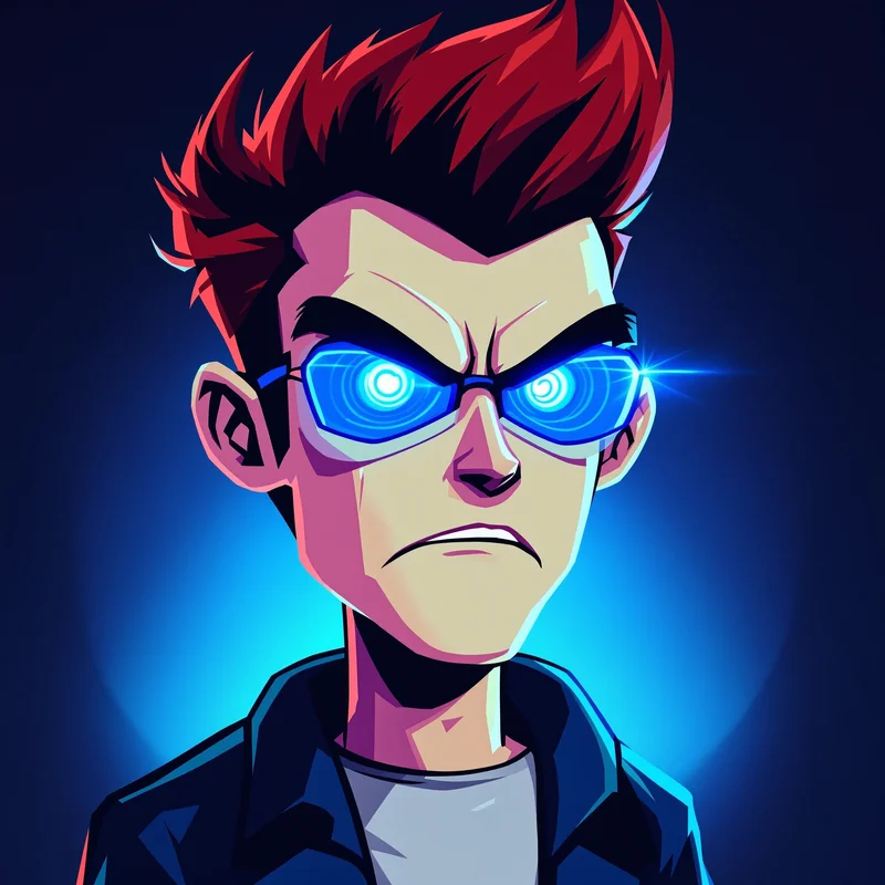 Dexter PFP design in holographic lab with grey minimal tones