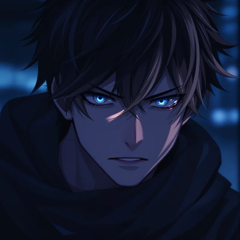 Cold anime boy Discord PFP with shadow contrast