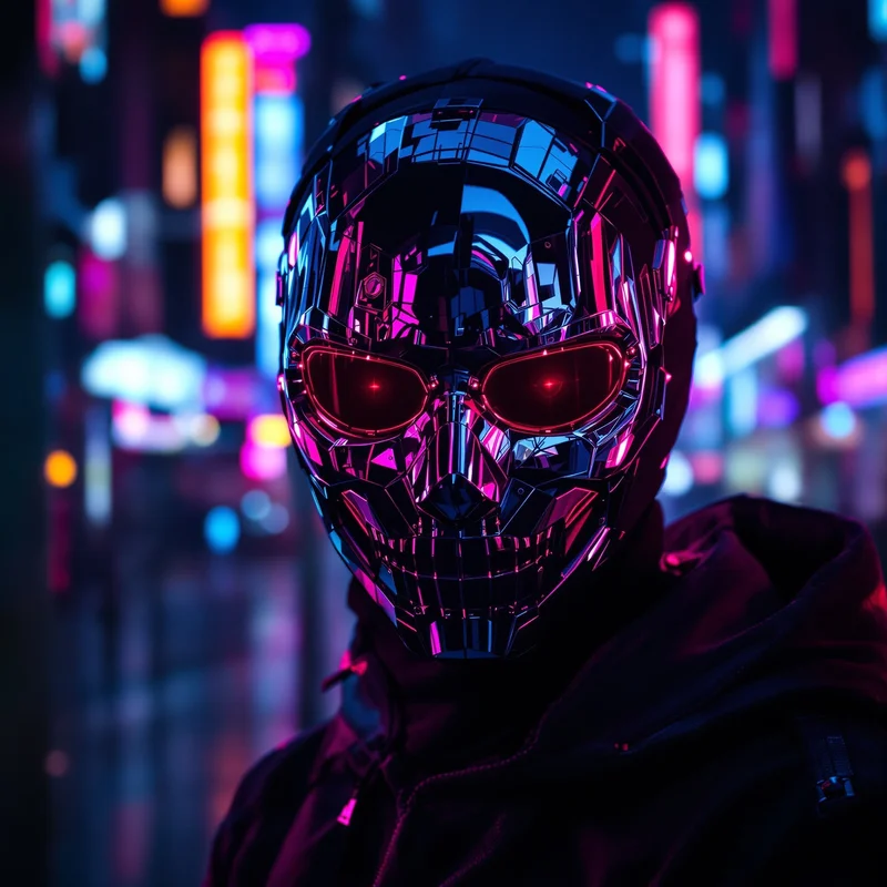 Cyber mask Discord PFP with neon reflections