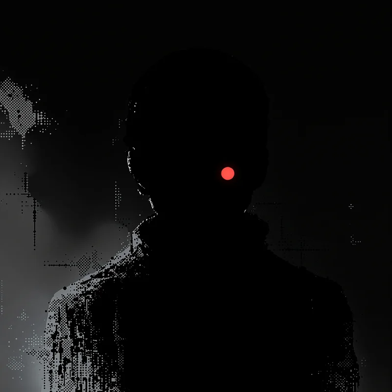 Dark minimal Discord PFP with shadow face and red glow