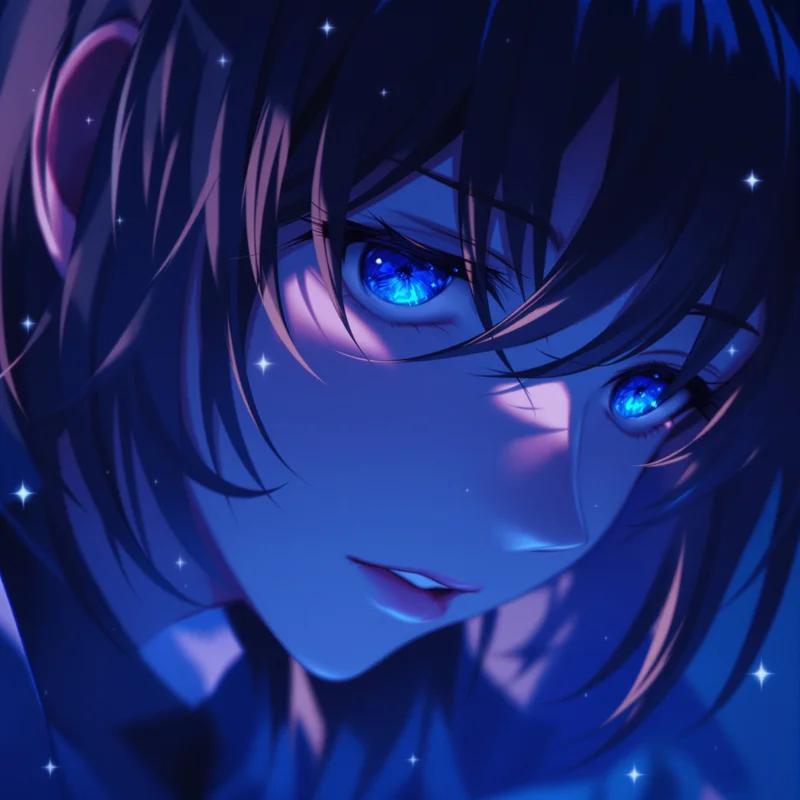 Emotional blue Discord PFP with anime melancholy atmosphere