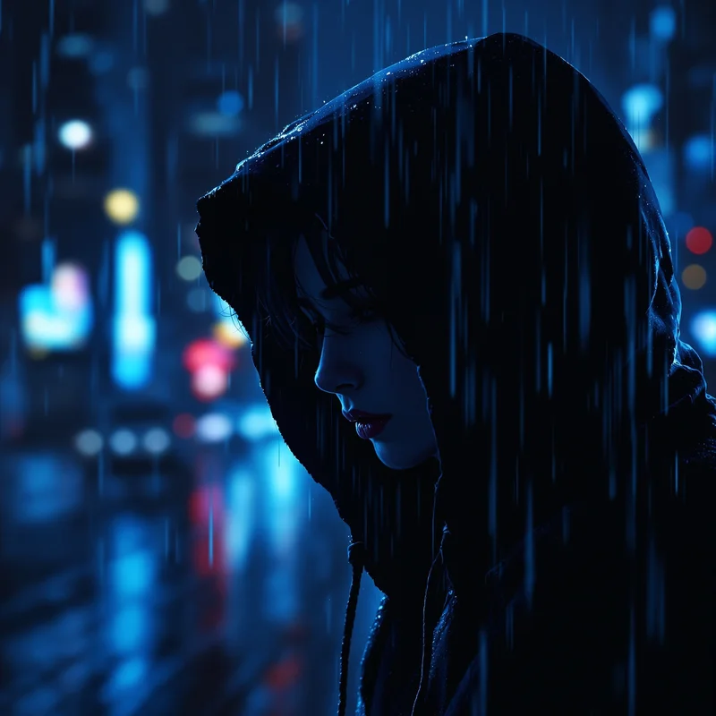 Lonely rain Discord PFP with hoodie and city lights