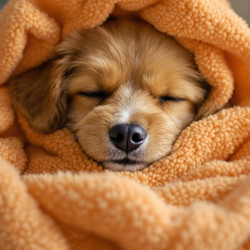cozy blanket dog pfp with sleepy warm expression