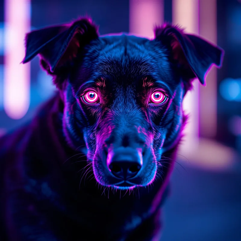 cyber neon dog pfp with futuristic glowing aura