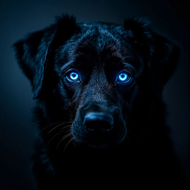dark shadow dog pfp with glowing mysterious eyes