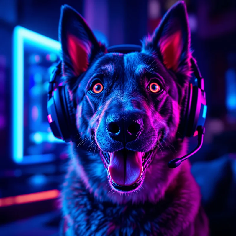 rgb gaming dog pfp with headset and neon glow