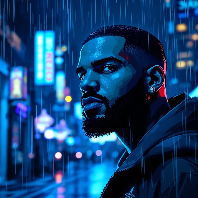 Blue Neon Drake anime portrait.