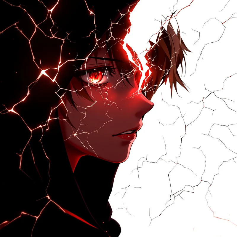 broken heart emo anime pfp with glowing emotional crack effects