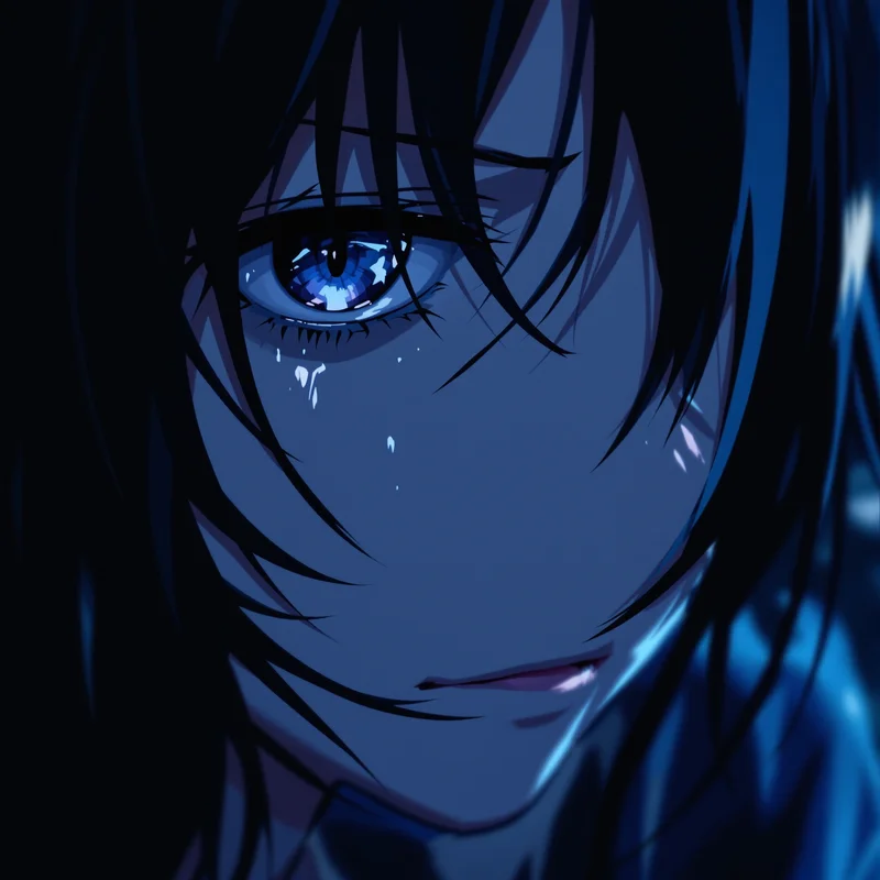crying eyes emo anime pfp with watery emotional gaze