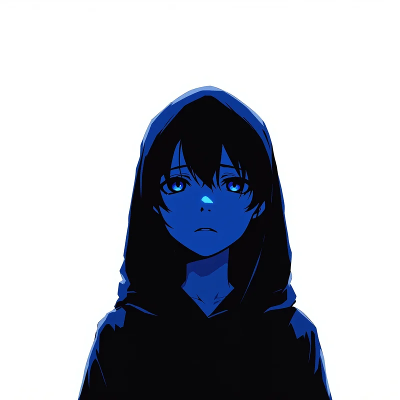 dark blue emo anime pfp with cold lonely atmosphere