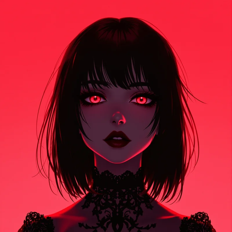 goth emo anime pfp with black lace and dark makeup