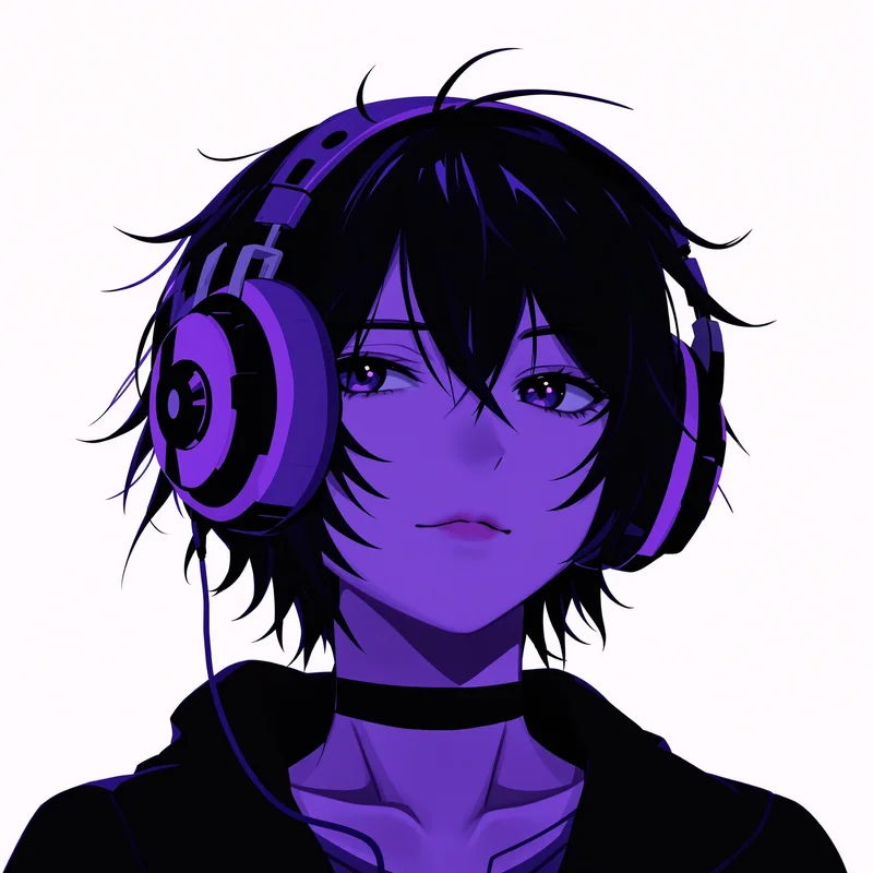 headphones emo anime pfp with emotional music aesthetic