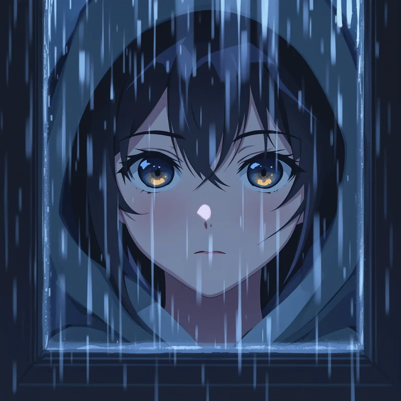 rain window emo anime pfp with reflective emotional sadness