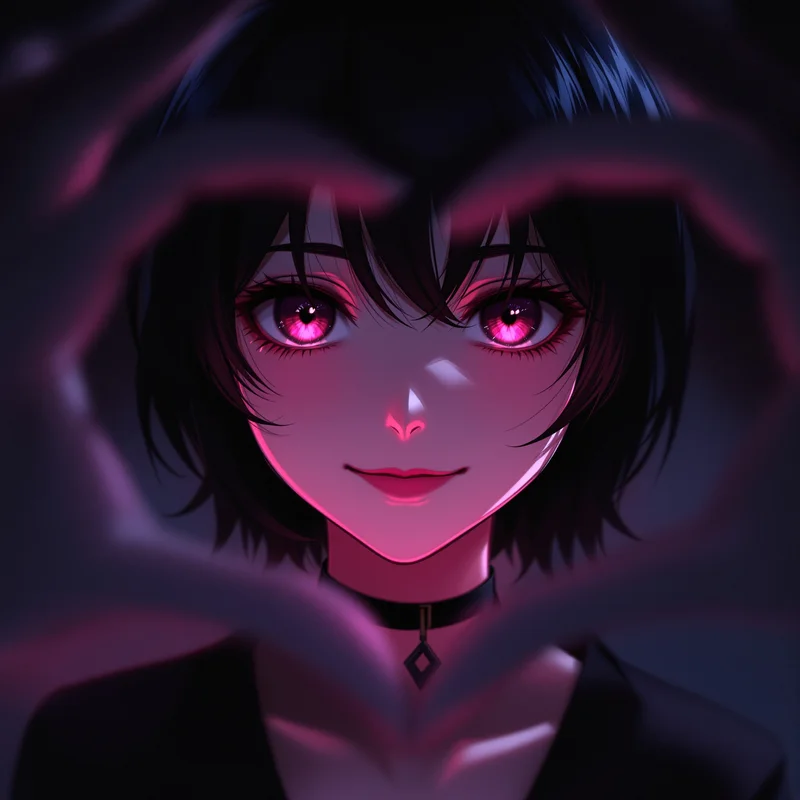 romantic emo anime pfp with soft emotional intimacy