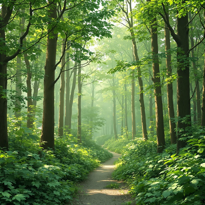 Calm green forest background