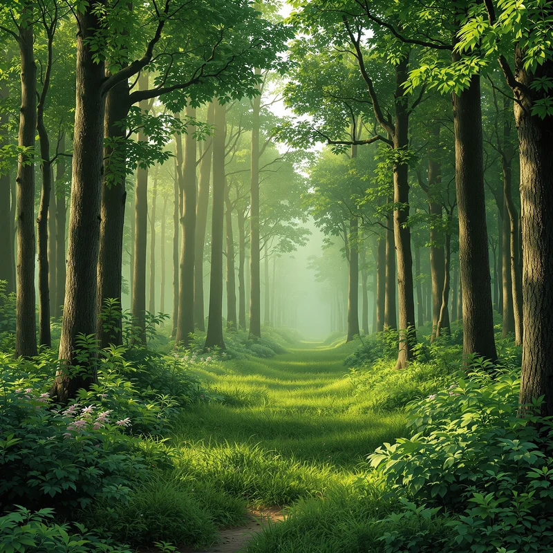 Calm green forest background