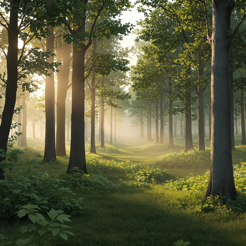 Gentle dawn forest background