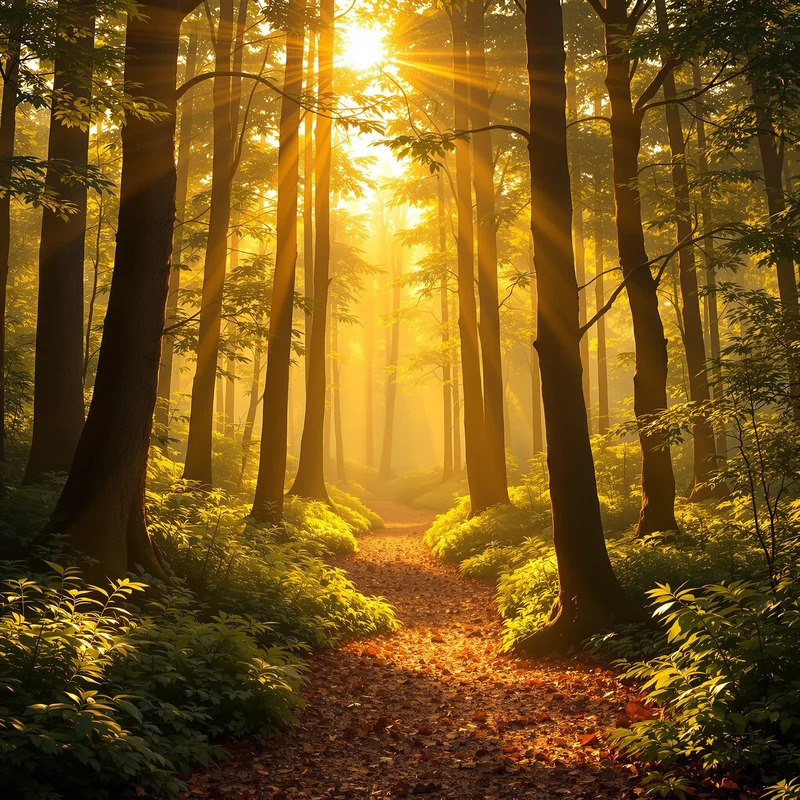 Golden sunlight forest background