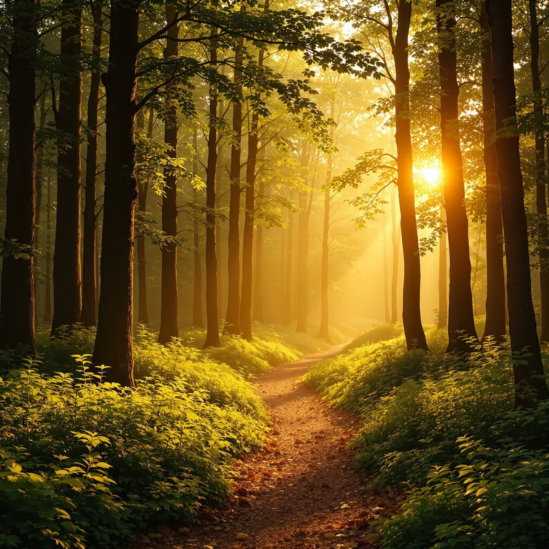 Golden sunlight forest background