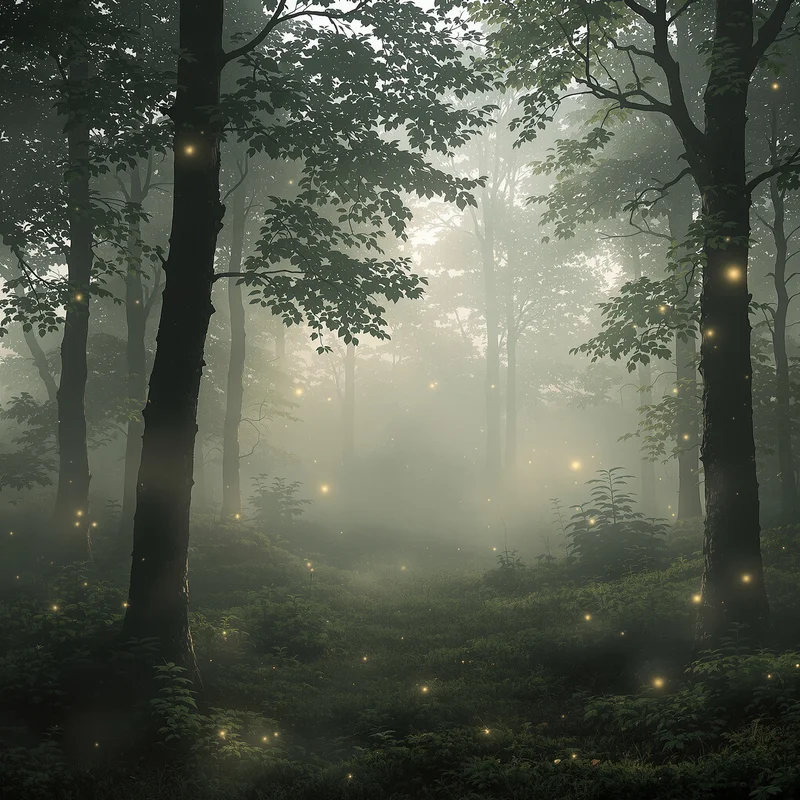 Luminous foggy forest background