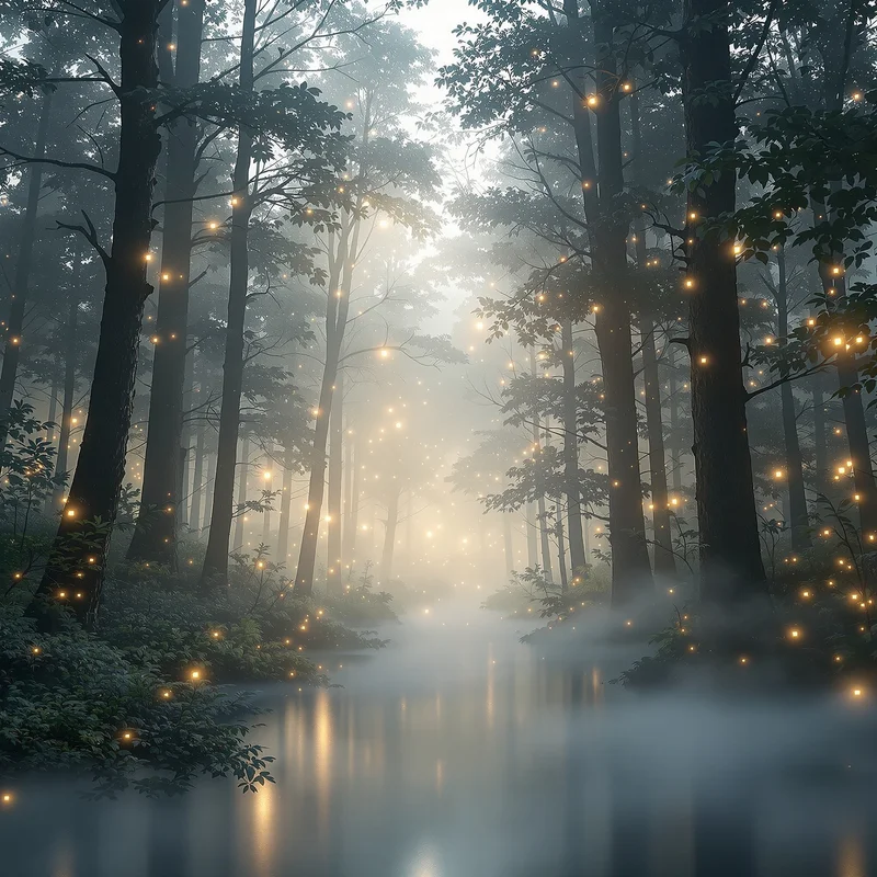 Luminous foggy forest background