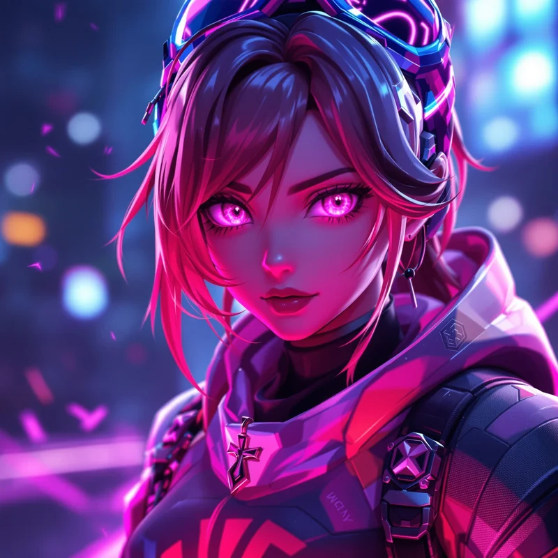 Fortnite anime fusion PFP with battle royale gear and glowing eyes