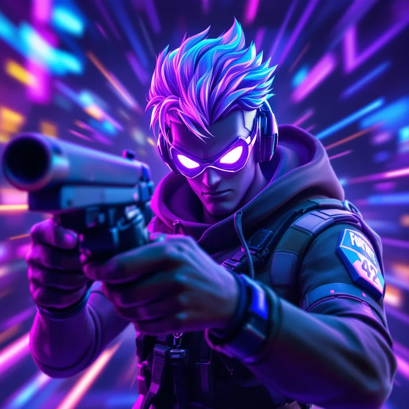Fortnite PFP with neon tryhard glow and cyber gaming energy