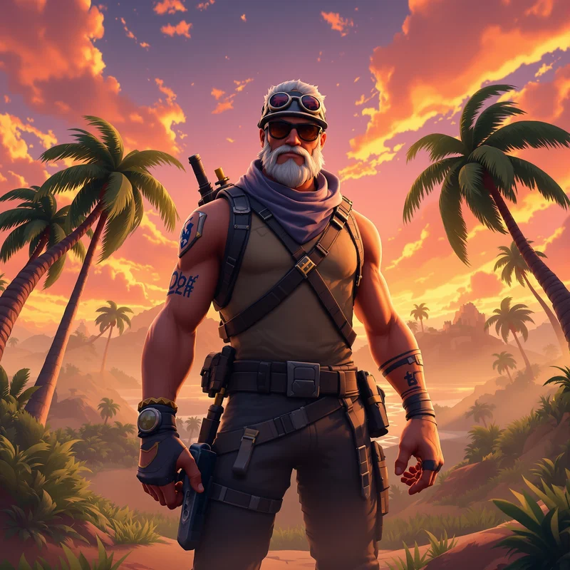 Fortnite PFP with OG map nostalgia and dusty sunset aura