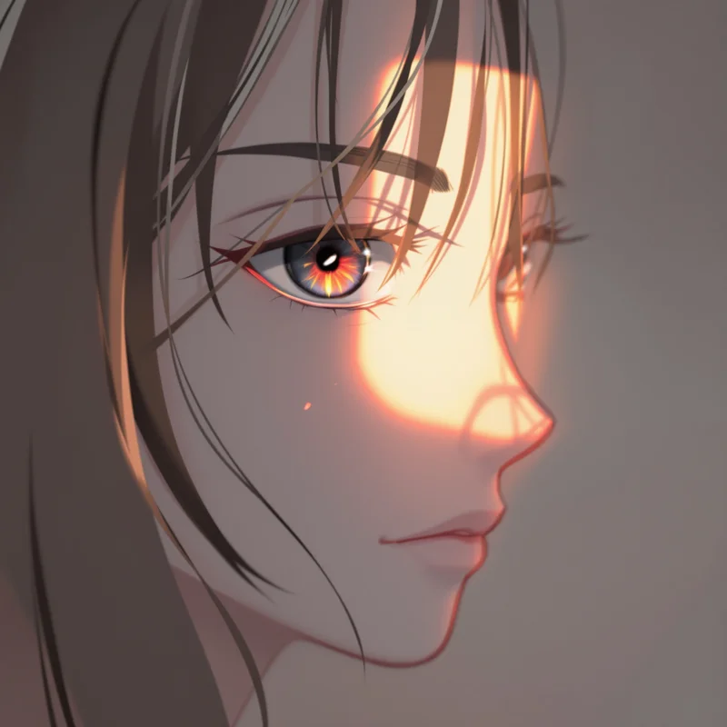 Frieren anime pfp, composed restraint, deep side shadow, clean avatar framing