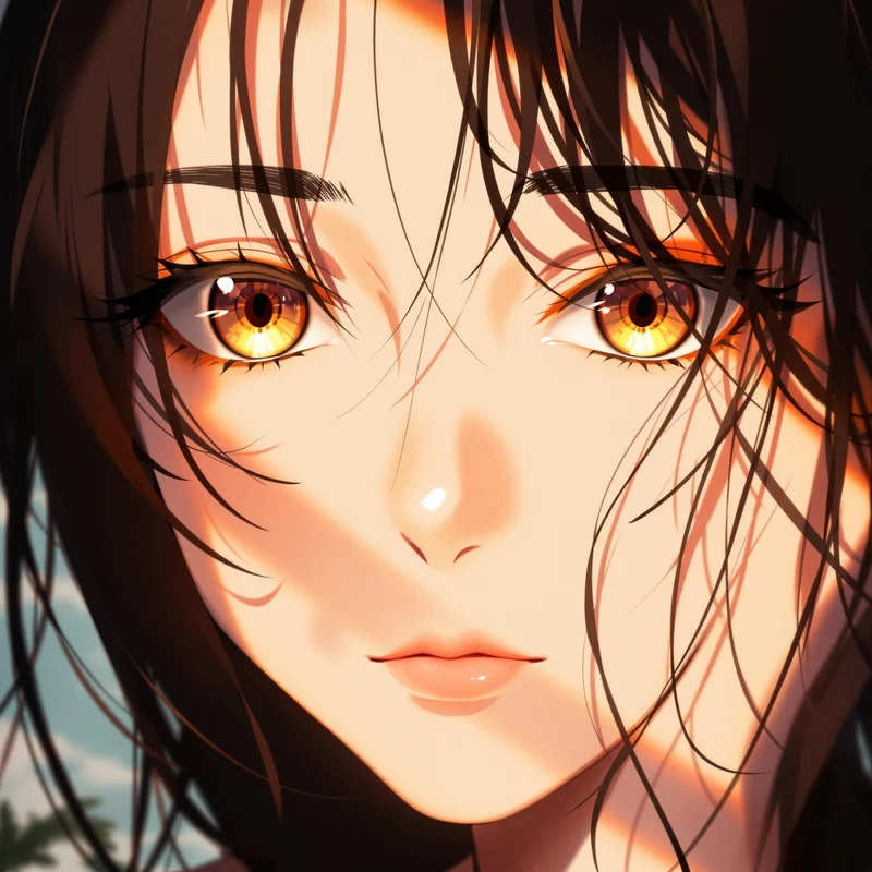 Frieren anime pfp, soft regret, warm fade into cool tones, clean avatar framing