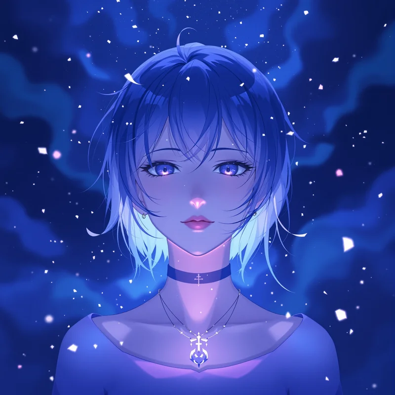 clean Frieren profile portrait with soft blue lighting for calm online profile art